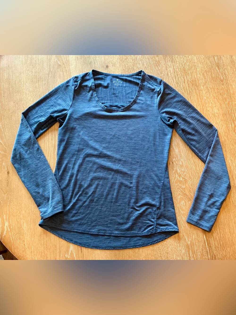 Athleta Chi Long Sleeve Slate Blue Stripe S Small Top UPF Sun Protection Shirt